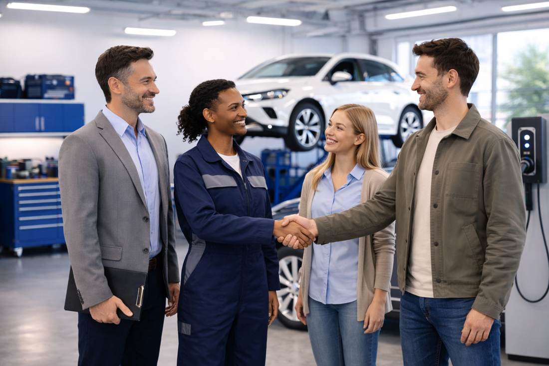 PSM-adviseur en monteur begeleiden klanten in de garage